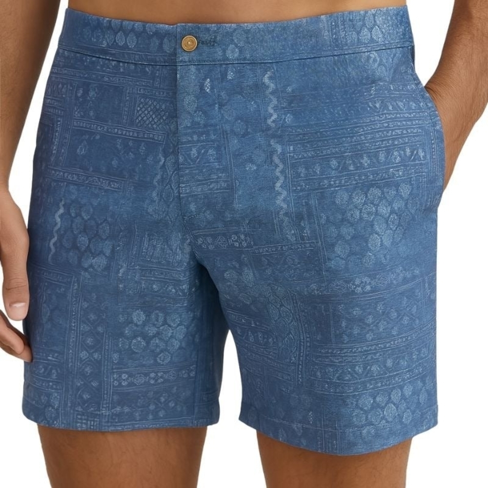 NWT Peter Millar Men's XL Crown Crafted Blue/Pearl All Over Print Swim Trunk